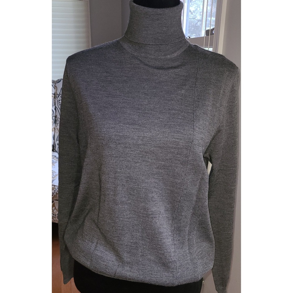 NW)T DKNY Grey fine knit turtleneck pullover sweater ladies Small Wool Blend